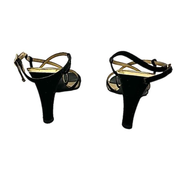 Bruno Magli Women’s Black Satin Open Toe Ankle Strap Heels Size 8M Italy - Picture 3 of 11